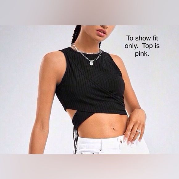 NWOT SHEIN EZwear Womens Pink Ribbed Tie Back Crop Tank Top Size Medium - Picture 4 of 10